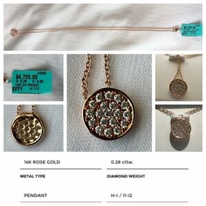 ✨ Authentic Effy 14K Rose Gold Diamond Pendant Necklace – New with Warranty✨